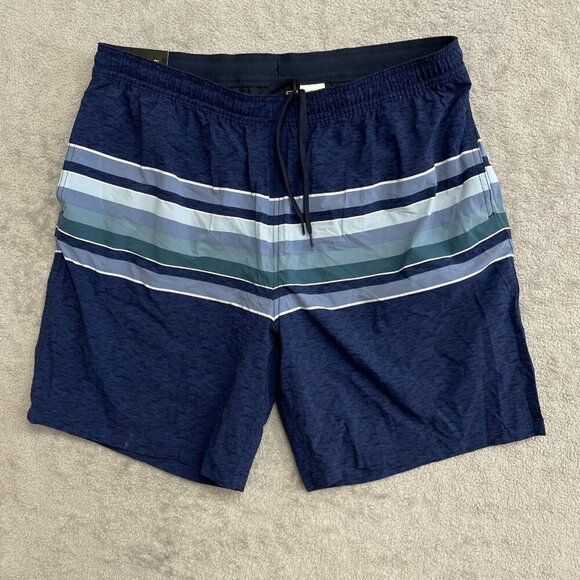 NEW Kirkland Signature Mens XL Swim Shorts Blue Striped Polyester Lined - Picture 2 of 7